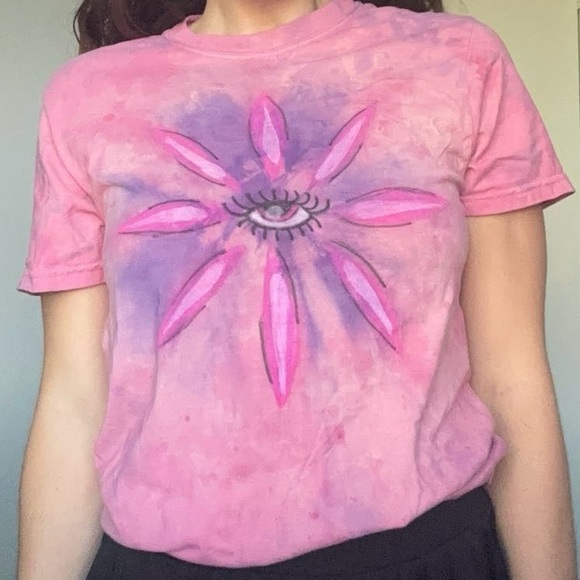 Pink Flower Hippie Trippy Psychedelic Tshirt Size S - Picture 5 of 6